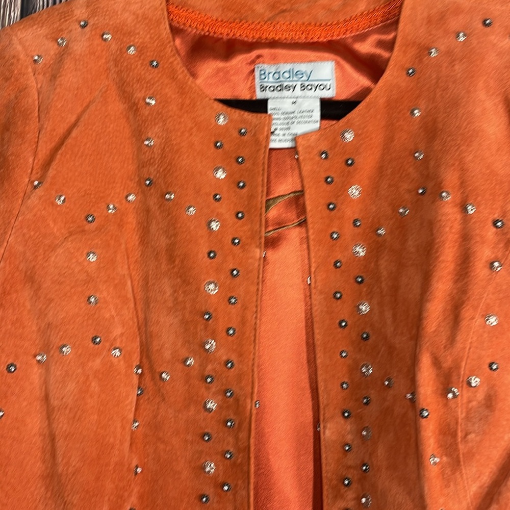 %100 GENUINE LEATHER Bradley Bayou leather jacket orange with stud size medium - Picture 11 of 11
